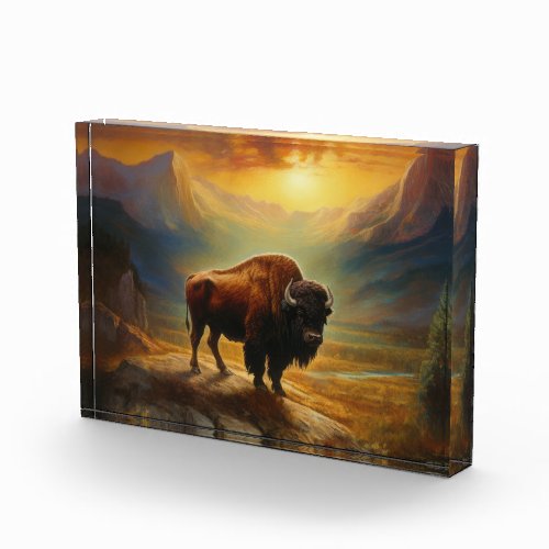 Buffalo Bison Sunset Silhouette Acrylic Award