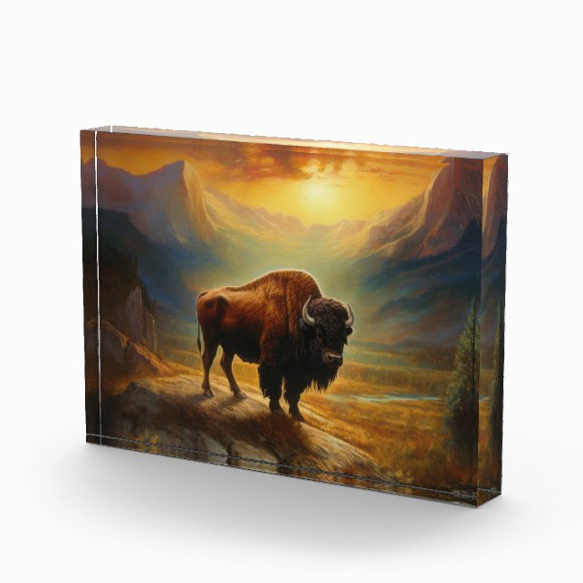Buffalo Bison Sunset Silhouette Acrylic Award (Right)
