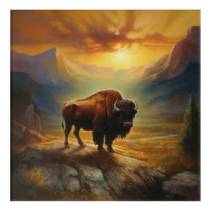 Buffalo Bison Sunset Silhouette Acrylic Print