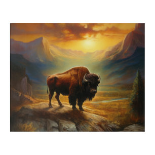 Buffalo Bison Sunset Silhouette Acrylic Print