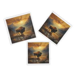 Buffalo Bison Sunset Silhouette Acrylic Tray
