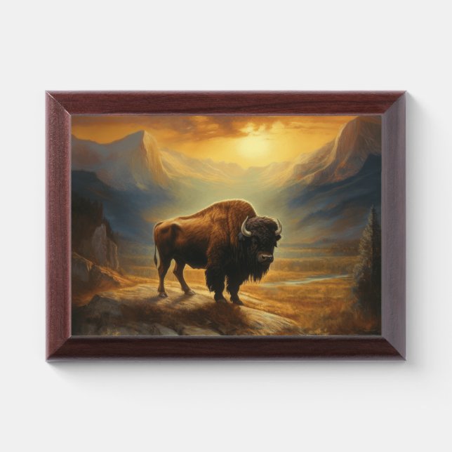 Buffalo Bison Sunset Silhouette Award Plaque (Horizontal)