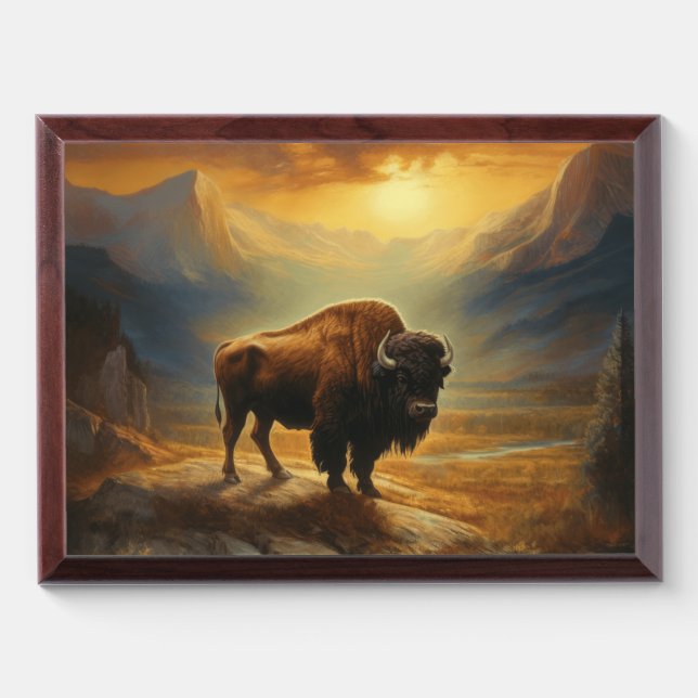Buffalo Bison Sunset Silhouette Award Plaque (Horizontal)