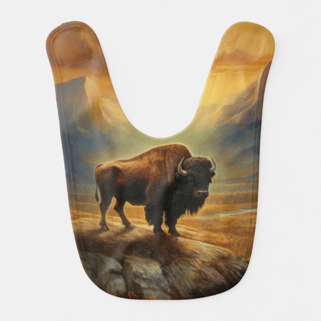 Buffalo Bison Sunset Silhouette Baby Bib (Front)