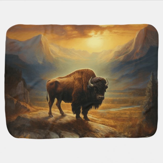 Buffalo Bison Sunset Silhouette Baby Blanket (Horizontal)