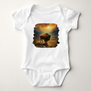 Buffalo Bison Sunset Silhouette Baby Bodysuit