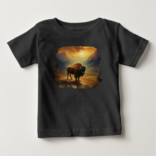 Buffalo Bison Sunset Silhouette  Baby T_Shirt