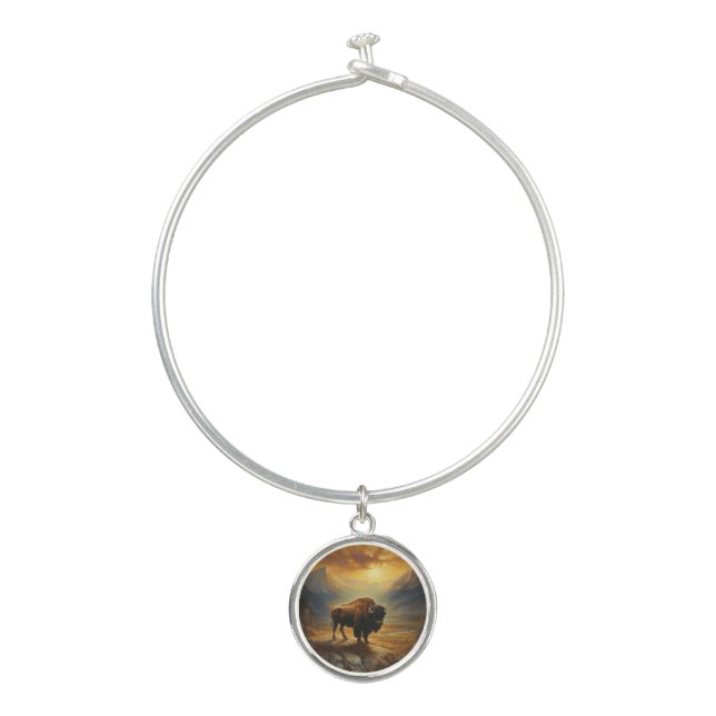 Buffalo Bison Sunset Silhouette  Bangle Bracelet (Front)