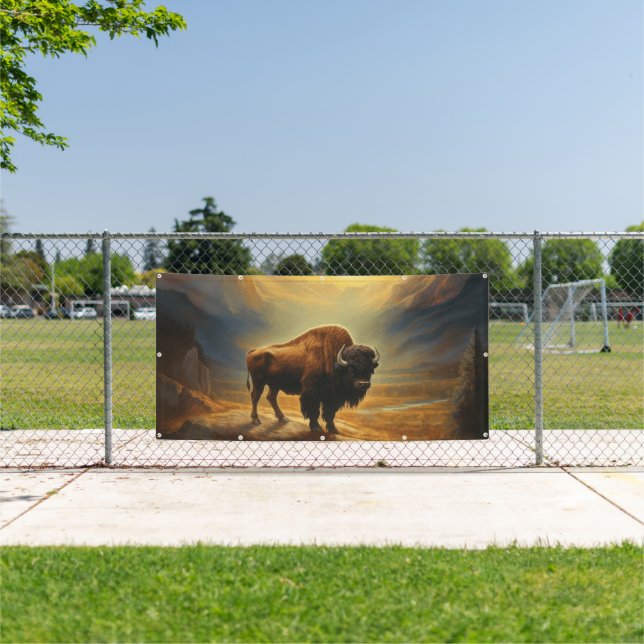 Buffalo Bison Sunset Silhouette Banner (Insitu)