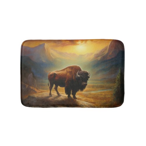 Buffalo Bison Sunset Silhouette Bath Mat