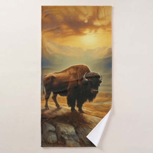 Buffalo Bison Sunset Silhouette Bath Towel Set