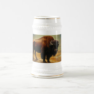 Buffalo Bison Sunset Silhouette Beer Stein