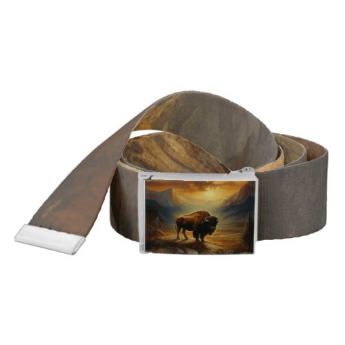 Buffalo Bison Sunset Silhouette Belt