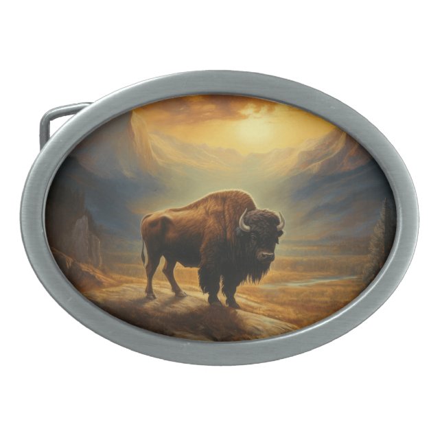 Buffalo Bison Sunset Silhouette Belt Buckle (Front)