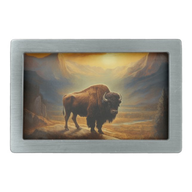 Buffalo Bison Sunset Silhouette Belt Buckle (Front)