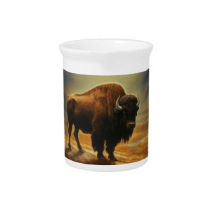 Buffalo Bison Sunset Silhouette Beverage Pitcher