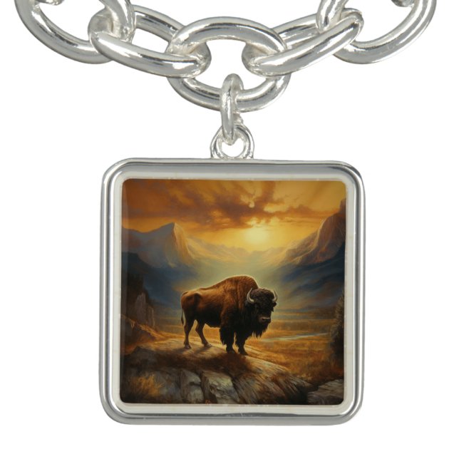 Buffalo Bison Sunset Silhouette  Bracelet (Design)