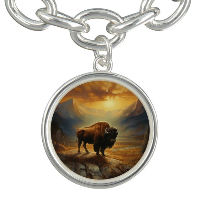 Buffalo Bison Sunset Silhouette  Bracelet (Design)