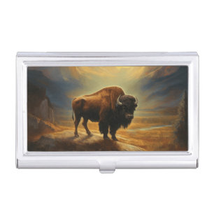 Buffalo Bison Sunset Silhouette Business Card Case