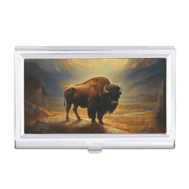 Buffalo Bison Sunset Silhouette Business Card Case (Front)