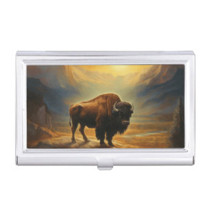 Buffalo Bison Sunset Silhouette Business Card Case