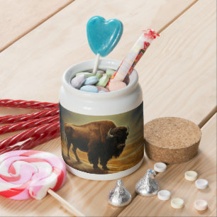 Buffalo Bison Sunset Silhouette Candy Jar