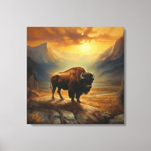 Buffalo Bison Sunset Silhouette  Canvas Print