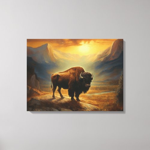 Buffalo Bison Sunset Silhouette  Canvas Print