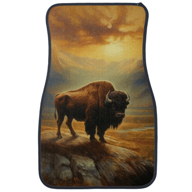 Buffalo Bison Sunset Silhouette Car Floor Mat (Front)