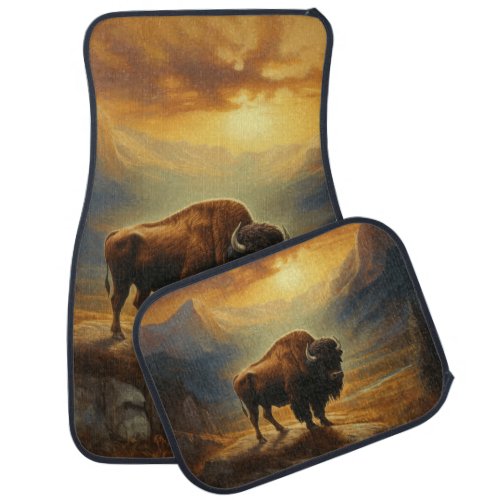 Buffalo Bison Sunset Silhouette Car Floor Mat