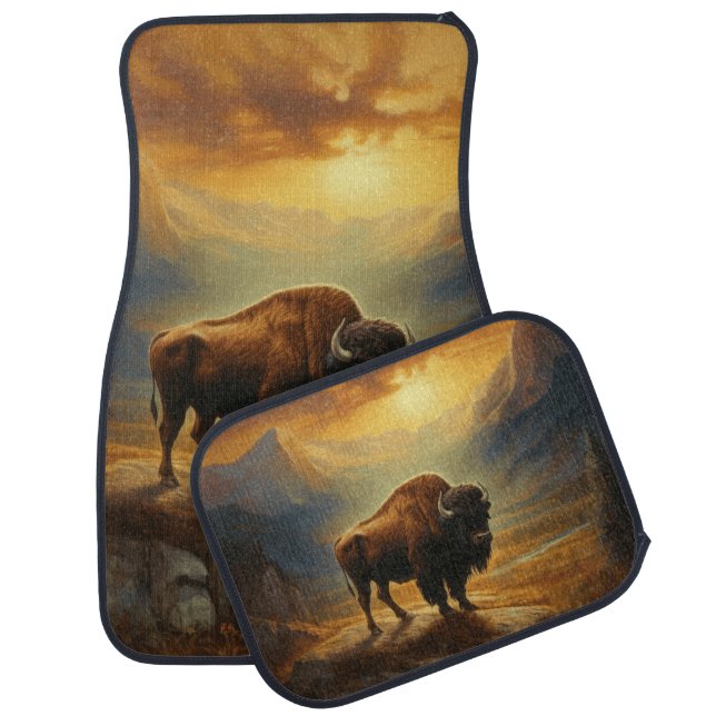 Buffalo Bison Sunset Silhouette Car Floor Mat (Set)