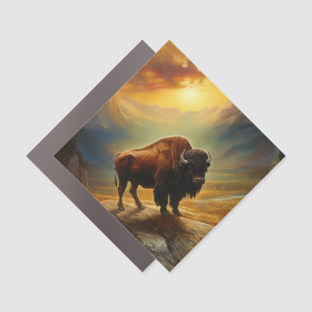 Buffalo Bison Sunset Silhouette Car Magnet (Front)