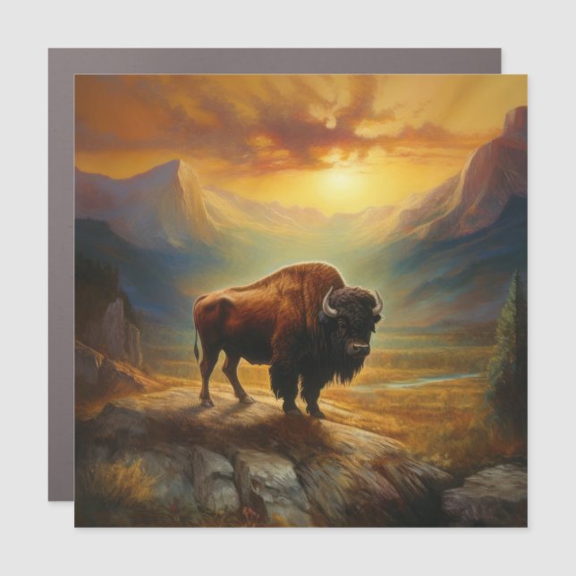 Buffalo Bison Sunset Silhouette Car Magnet (Front)