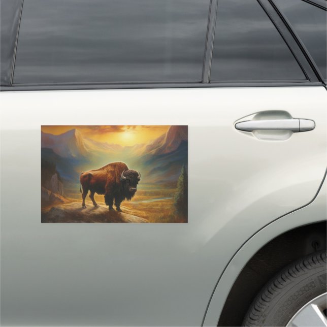 Buffalo Bison Sunset Silhouette Car Magnet (In Situ)
