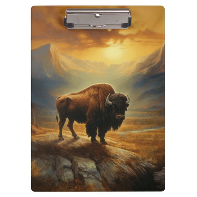 Buffalo Bison Sunset Silhouette Clipboard (Front)