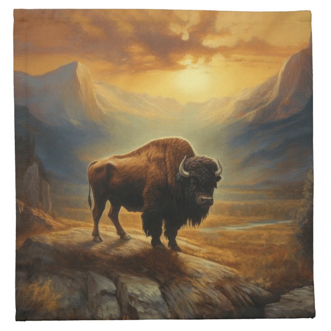 Buffalo Bison Sunset Silhouette  Cloth Napkin (Front)