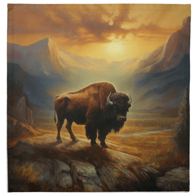 Buffalo Bison Sunset Silhouette  Cloth Napkin (Front)