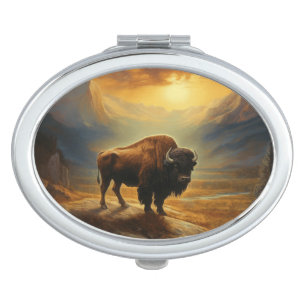 Buffalo Bison Sunset Silhouette Compact Mirror