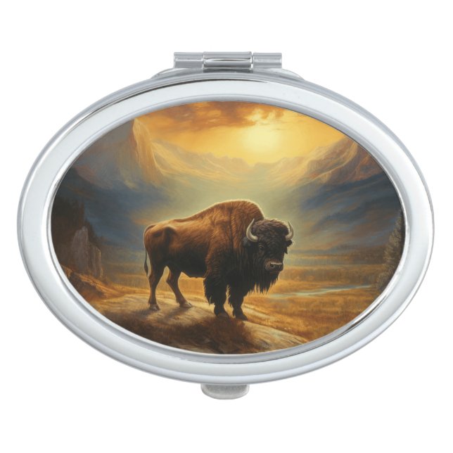 Buffalo Bison Sunset Silhouette Compact Mirror (Front)