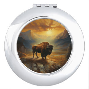 Buffalo Bison Sunset Silhouette Compact Mirror