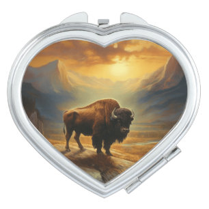 Buffalo Bison Sunset Silhouette Compact Mirror