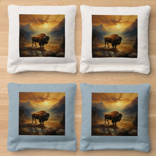 Buffalo Bison Sunset Silhouette  Cornhole Bags