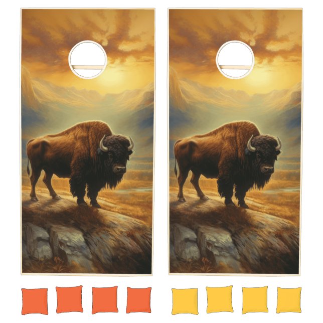 Buffalo Bison Sunset Silhouette  Cornhole Set (Set)