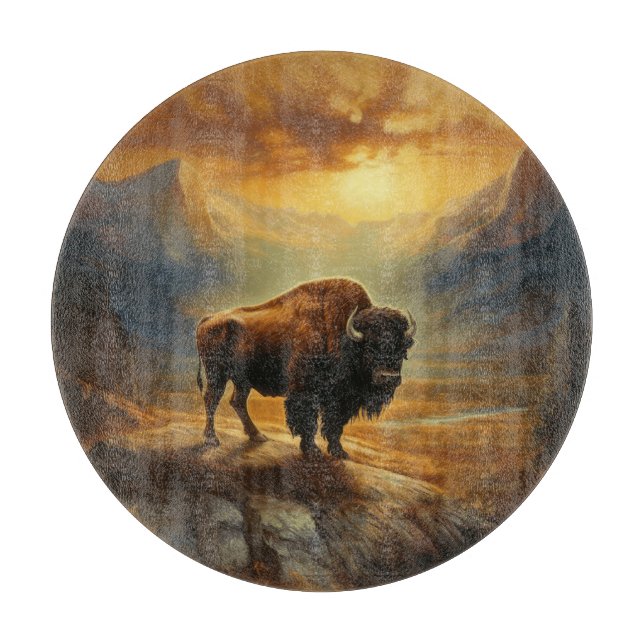 Buffalo Bison Sunset Silhouette Cutting Board (Front)