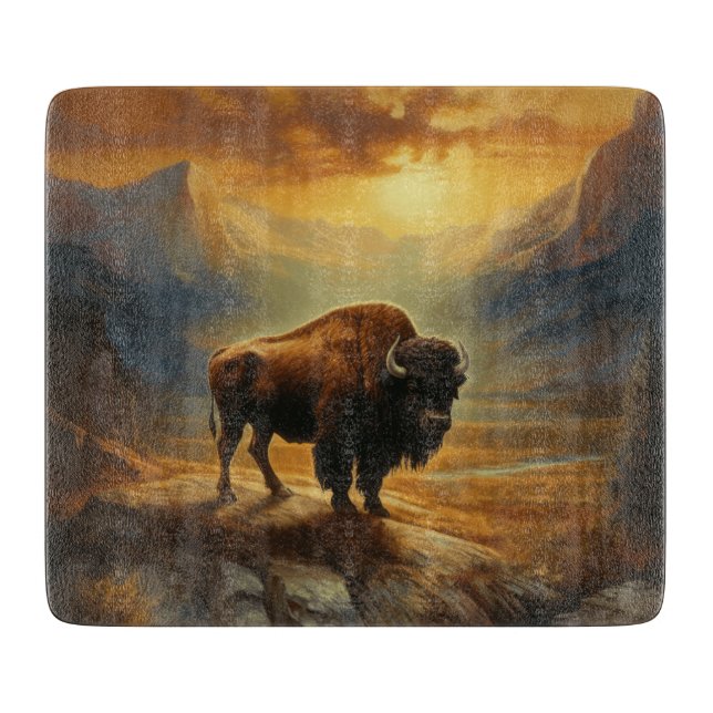 Buffalo Bison Sunset Silhouette Cutting Board (Front)