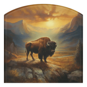 Buffalo Bison Sunset Silhouette Door Sign