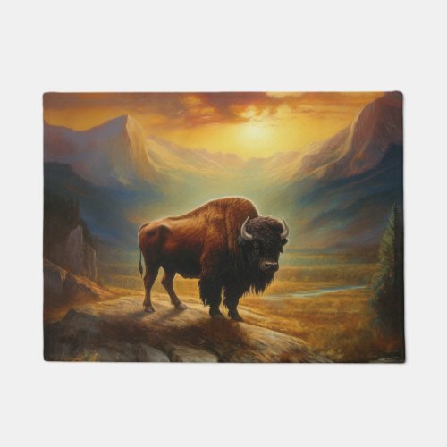 Buffalo Bison Sunset Silhouette Doormat