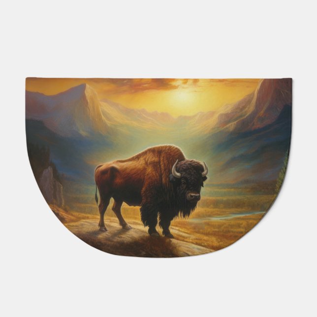 Buffalo Bison Sunset Silhouette Doormat (Front)