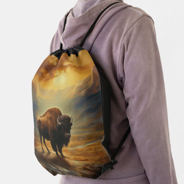 Buffalo Bison Sunset Silhouette Drawstring Bag (Insitu)