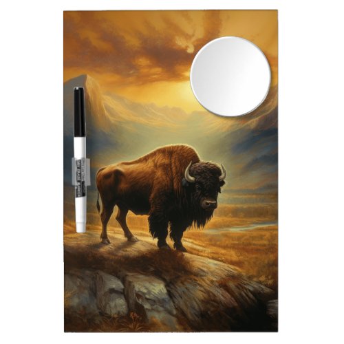 Buffalo Bison Sunset Silhouette Dry Erase Board With Mirror